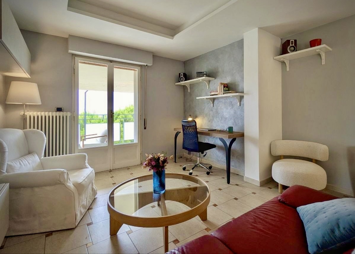 Home workspace with balcony access